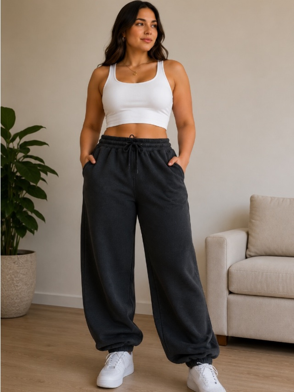 SHEIN Black Fleece Lined Jogger Sweatpants Size M Relaxed Fit Pockets